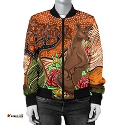Aboriginal Women's Bomber Jacket - Kangaroo With Indigenous Tree