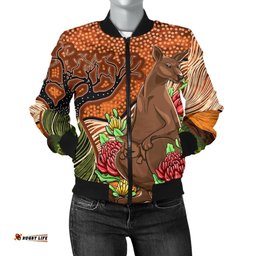 Aboriginal Women's Bomber Jacket - Kangaroo With Indigenous Tree