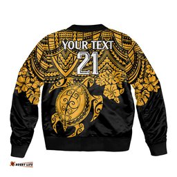 Custom Australia Matildas Bomber Jacket Hibiscus and Turtle With Polynesian Pattern