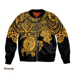 Custom Australia Matildas Bomber Jacket Hibiscus and Turtle With Polynesian Pattern