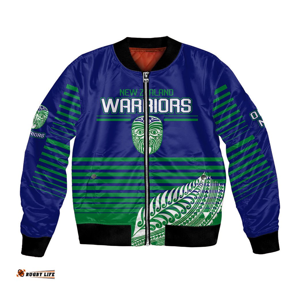Custom Warriors New Zealand Rugby Bomber Jacket Maori Face Ta Moko Simple Style