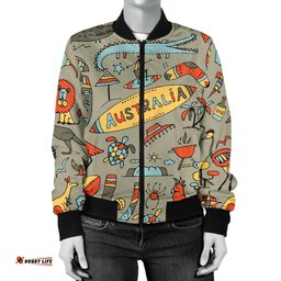 Bomber Jacket - Symbols Jacket Australia Travel - Women
