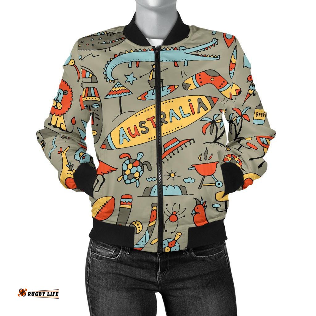 Bomber Jacket - Symbols Jacket Australia Travel - Women