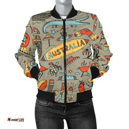 Bomber Jacket - Symbols Jacket Australia Travel - Women