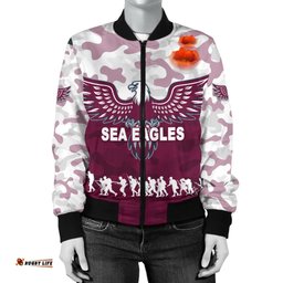Manly Warringah Women's Bomber Jacket Sea Eagles Anzac Day Camouflage Vibes