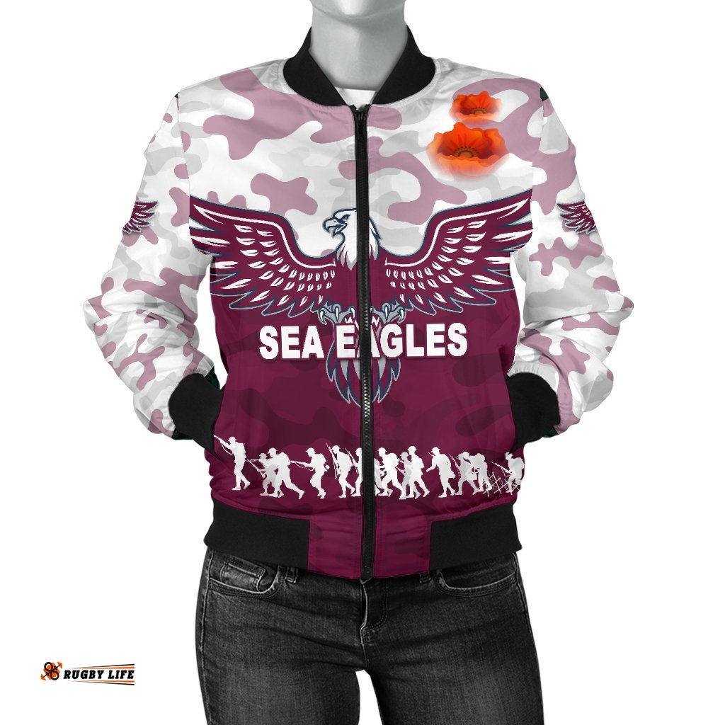 Manly Warringah Women's Bomber Jacket Sea Eagles Anzac Day Camouflage Vibes