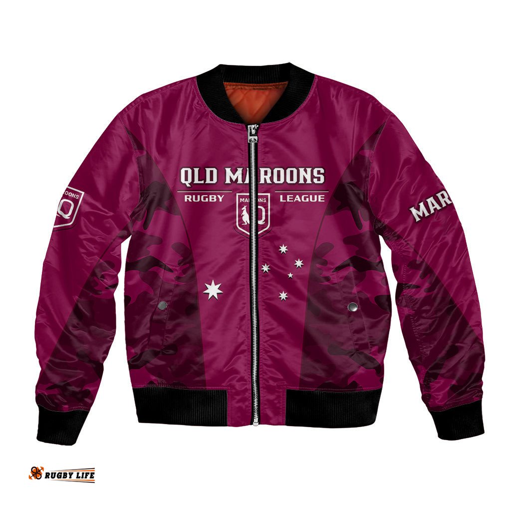 QLD Rugby Bomber Jacket Go Maroons Camouflage Sporty Style