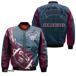 Manly Warringah Sea Eagles Bomber Jacket Flame Ball - NRL
