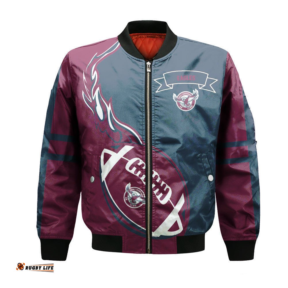 Manly Warringah Sea Eagles Bomber Jacket Flame Ball - NRL