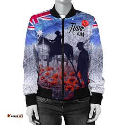 Anzac Day Women's Bomber Jacket - Lest We Forget Vintage Poppies