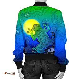 CustomAboriginal Women's Bomber Jacket - Indigenous Frog Blue
