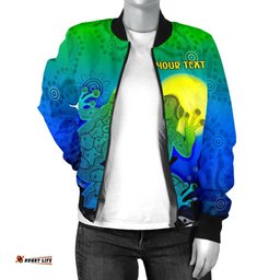CustomAboriginal Women's Bomber Jacket - Indigenous Frog Blue