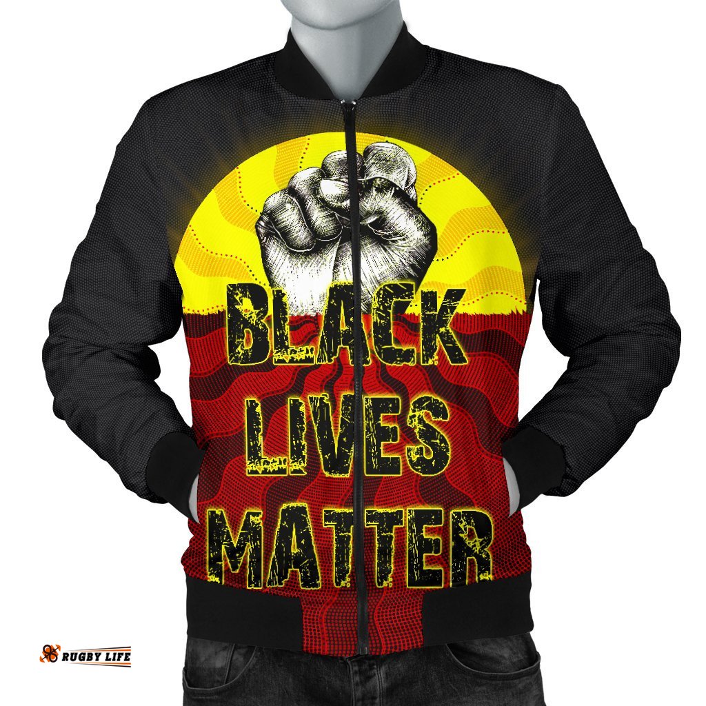 Men's Bomber Jacket, Aboriginal Black Lives Matter Sun Dot Painting