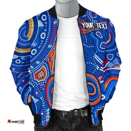 Custom Text Aboriginal Men's Bomber Jacket - Indigenous Footprint Patterns Blue Color