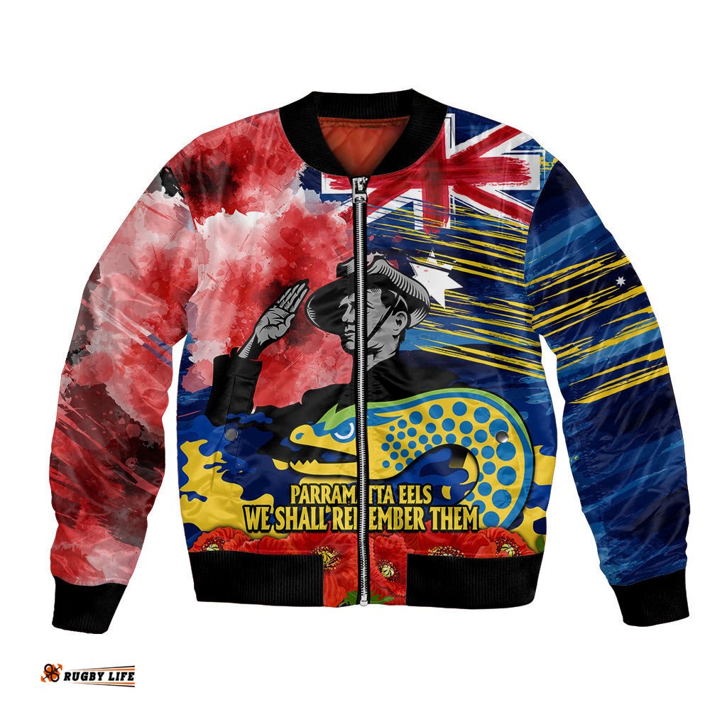 ANZAC Eels Rugby Bomber Jacket We Shall Remember