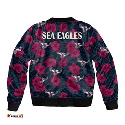 Sea Eagles Rugby Bomber Jacket Polynesian Style With Hibiscus