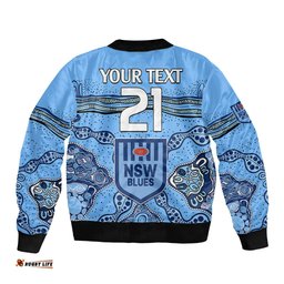 Custom Text And Number NSW Blues Rugby Bomber Jacket New South Wales Aboriginal Origin