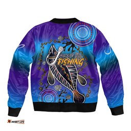 Australia Fishing Bomber Jacket Hooked On Fishing With Aboriginal Patterns