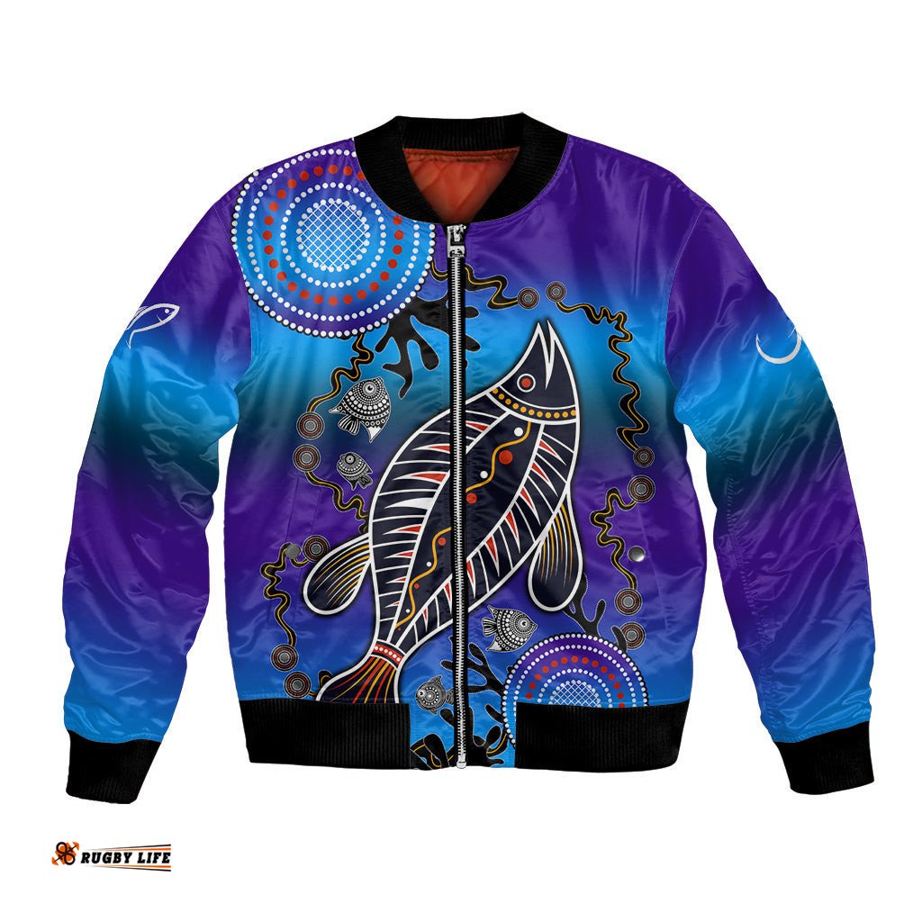 Australia Fishing Bomber Jacket Hooked On Fishing With Aboriginal Patterns