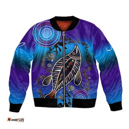 Australia Fishing Bomber Jacket Hooked On Fishing With Aboriginal Patterns