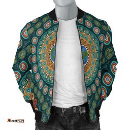Men's Bomber Jacket - Aboriginal Green Dot Painting With Earth