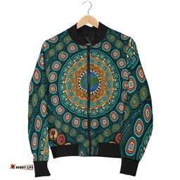Men's Bomber Jacket - Aboriginal Green Dot Painting With Earth