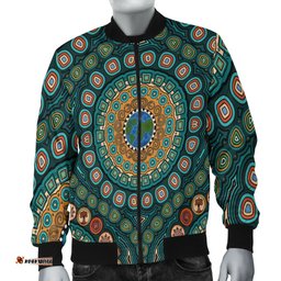 Men's Bomber Jacket - Aboriginal Green Dot Painting With Earth
