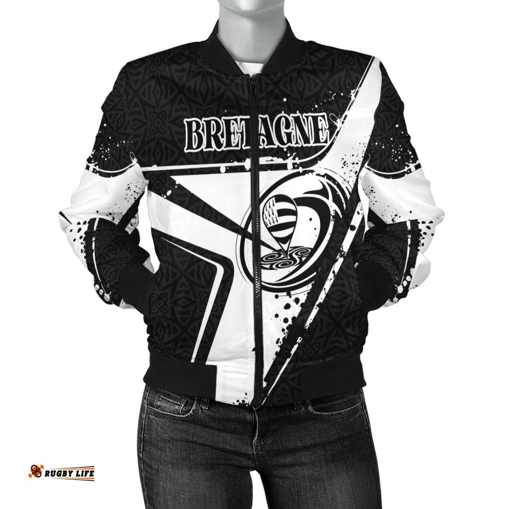 Custom Text Brittany Rugby Personalised Women's Bomber Jacket - Breizh Rugby