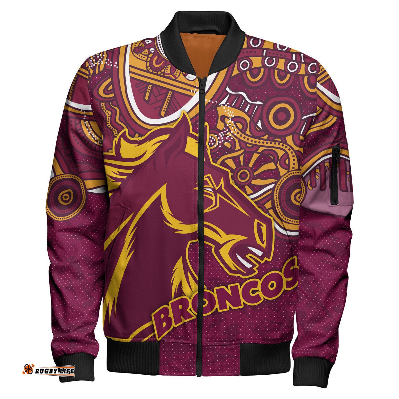 Broncos Rugby Bomber Jacket - Custom Super Indigenous Broncos Bomber Jacket RLT13