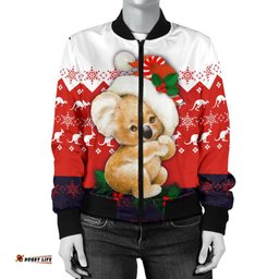 Christmas Bomber Jacket - Koala Jacket Kangaroo Symbol Snowflakes - Women