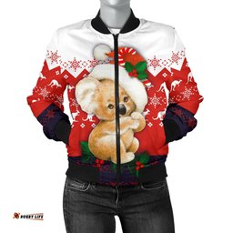 Christmas Bomber Jacket - Koala Jacket Kangaroo Symbol Snowflakes - Women