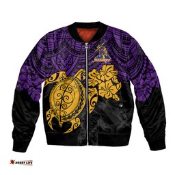 Custom Storm Rugby Bomber Jacket Melbourne Hibiscus and Turtle With Polynesian Pattern