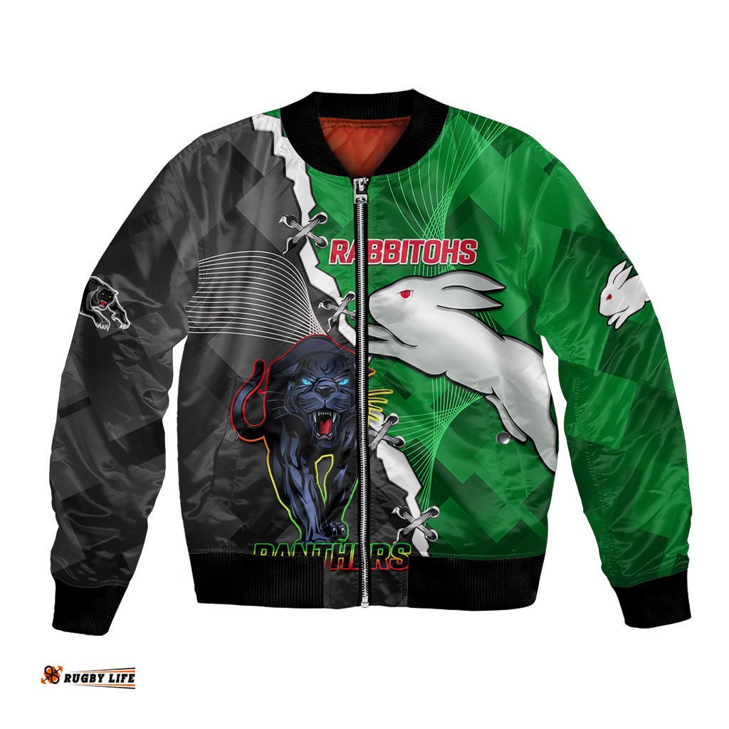 Custom Personalised Rabbitohs Mix Panthers Rugby Bomber Jacket Sporty Style