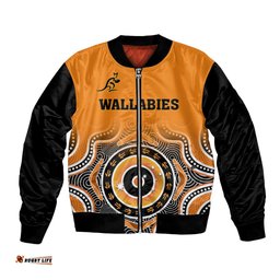 Custom Text And Number Wallabies Rugby Bomber Jacket Aussie Go Champions Indigenous Orange