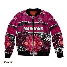 Custom Text And Number Maroons Rugby Bomber Jacket Aboriginal Queensland State of Origin