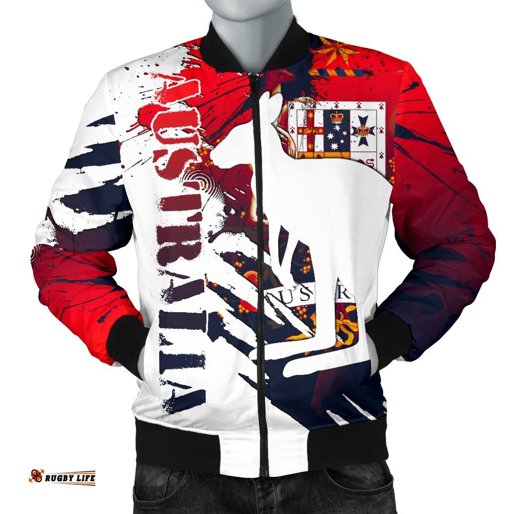 Bomber Jacket - Australian Coat Of Arms Jacket Kangaroo - Men - Great Aussie
