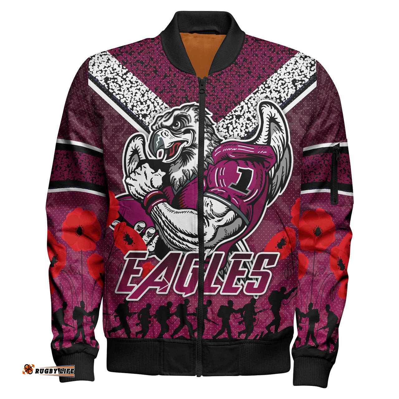 Sea Eagles Rugby Bomber Jacket - Custom Anzac Eagles Bomber Jacket RLT13