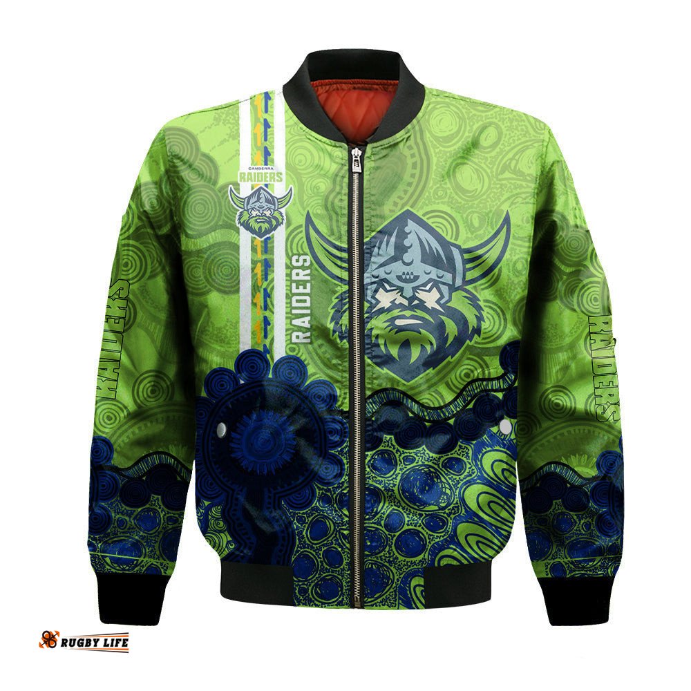 Canberra Raiders Aboriginal Bomber Jacket Rugby Indigenous Kangaroo Tracks - NRL