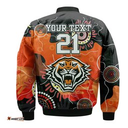 Custom Text And Number Wests Tigers Indigenous Aboriginal Rugby Bomber Jacket