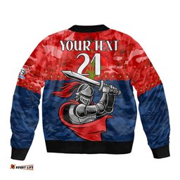 Custom Text And Number Knights Rugby ANZAC Bomber Jacket Lest We Forget