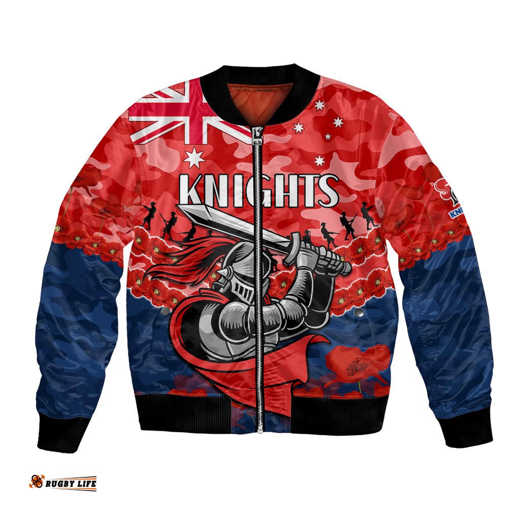 Custom Text And Number Knights Rugby ANZAC Bomber Jacket Lest We Forget