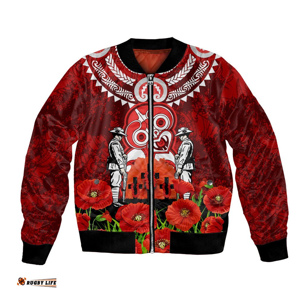 New Zealand ANZAC Waitangi Day Bomber Jacket Hei Tiki and Soldier