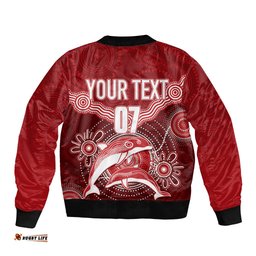 Personalised Dolphins Rugby Bomber Jacket Aboriginal Boomerang Artsy Style