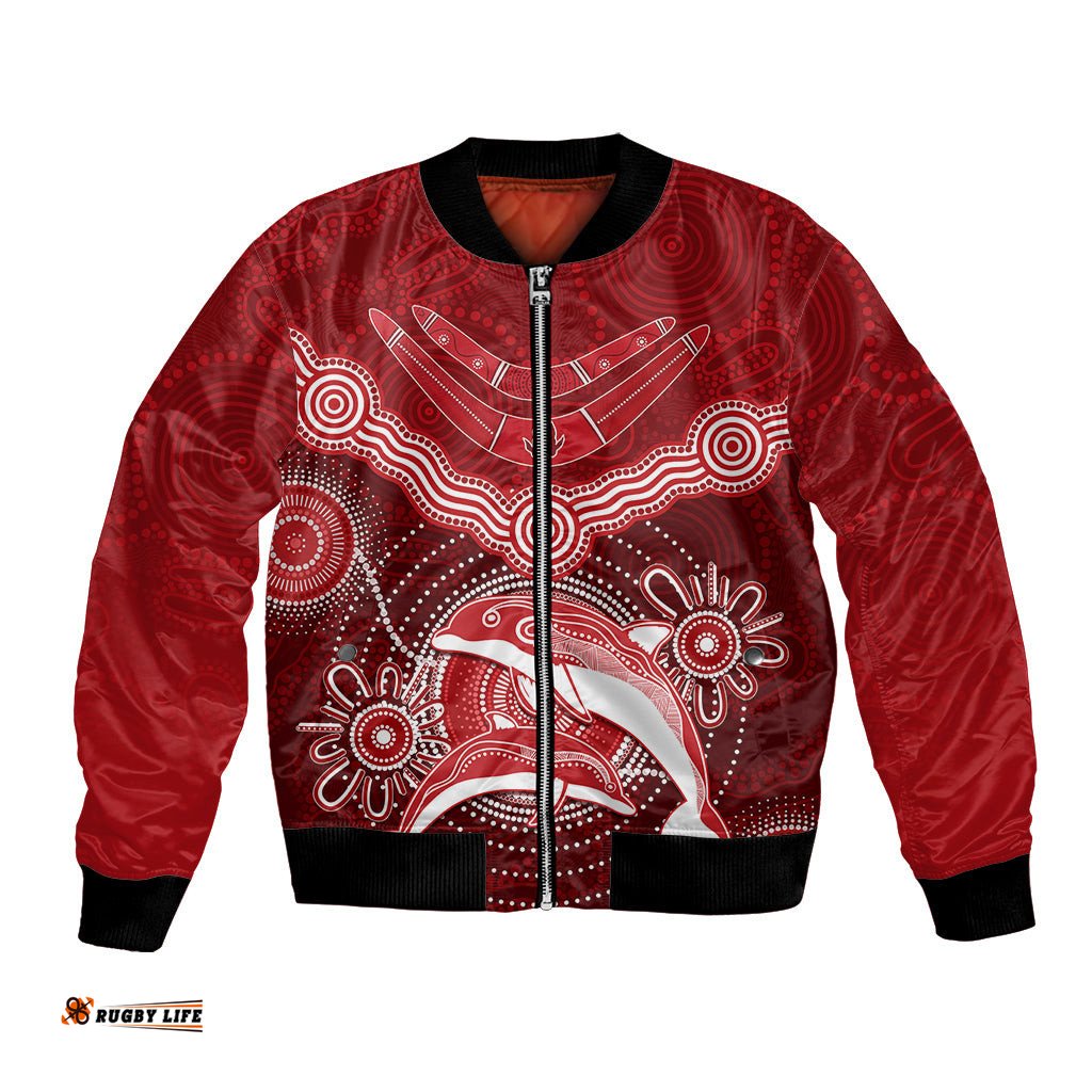 Personalised Dolphins Rugby Bomber Jacket Aboriginal Boomerang Artsy Style