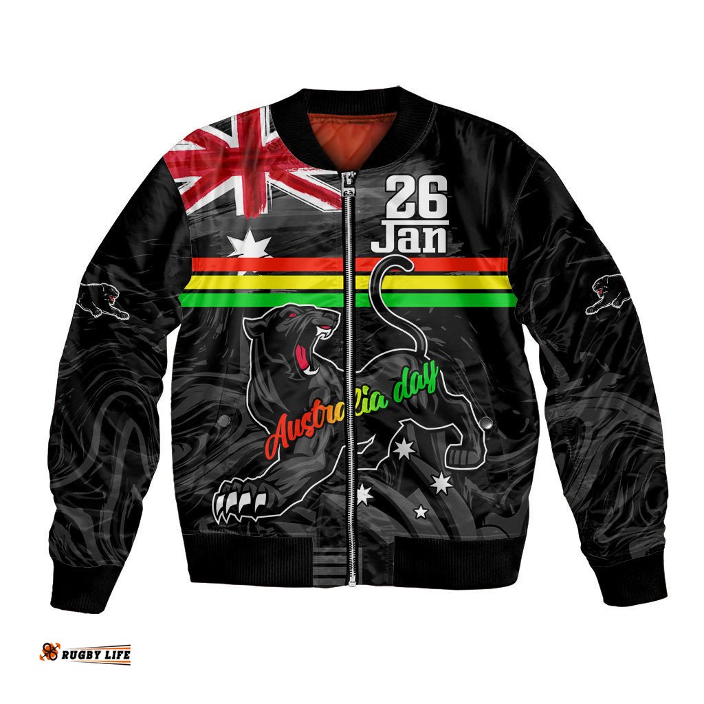 Personalised NRL Panthers Australia Day Bomber Jacket Proud Of Our Boys Black