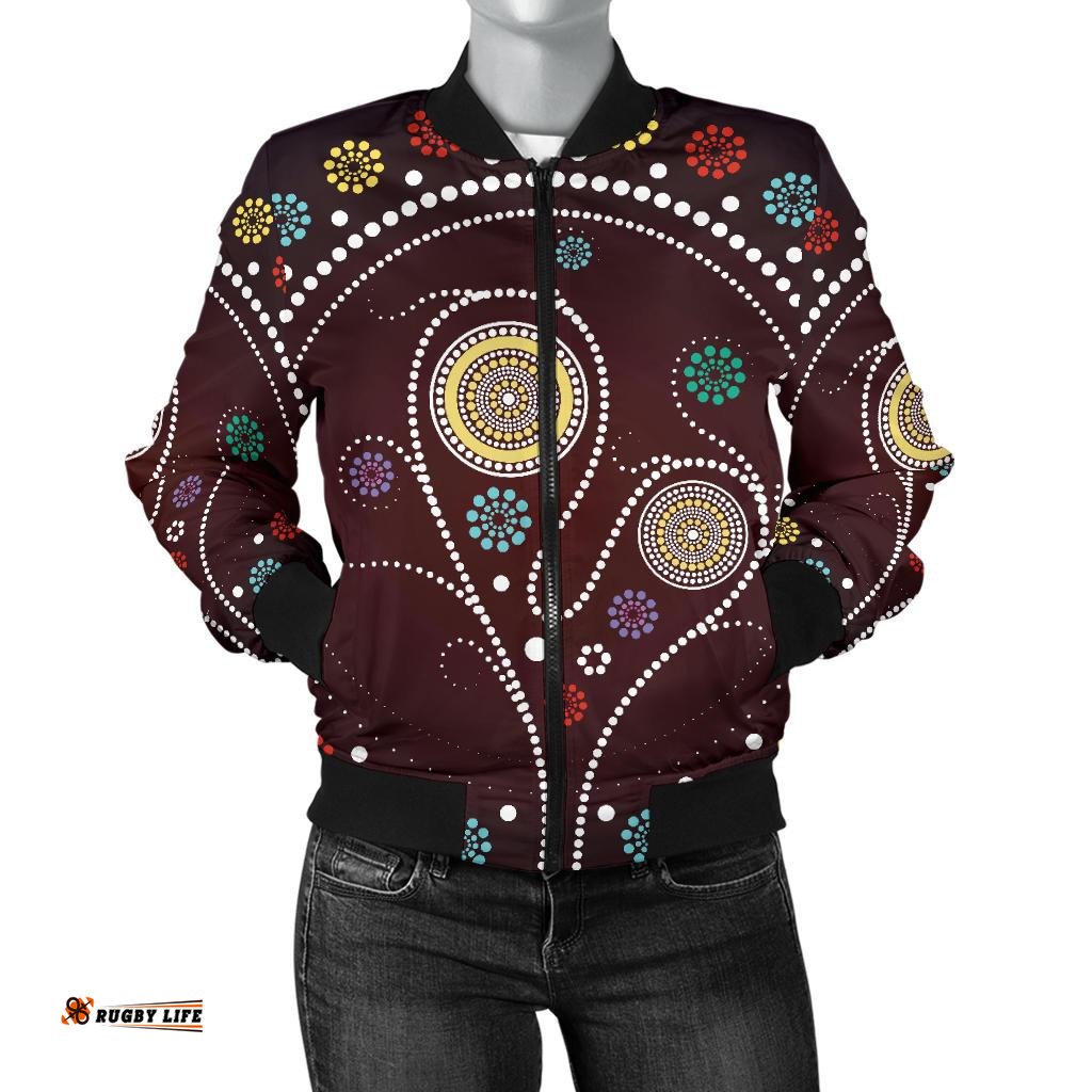 Bomber Jacket - Aboriginal Dot Painting Jacket Tree - Women