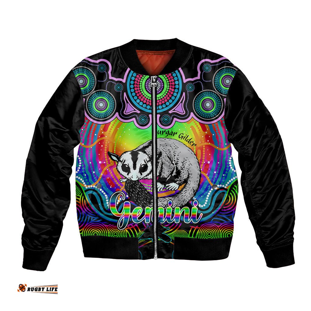 Personalised Australia Gemini Sugar Gilder Zodiac Bomber Jacket Auz Astrology Aboriginal - Rainbow