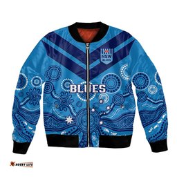 Personalised NSW Rugby Bomber Jacket Blues Aboriginal Art