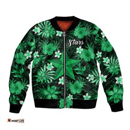Australian Stars Cricket Bomber Jacket Baeuty Pacific Hibiscus and Polynesian Pattern