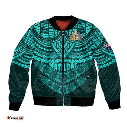 Matildas Soccer Bomber Jacket Polynesian and Aboriginal Turquoise Vibe
